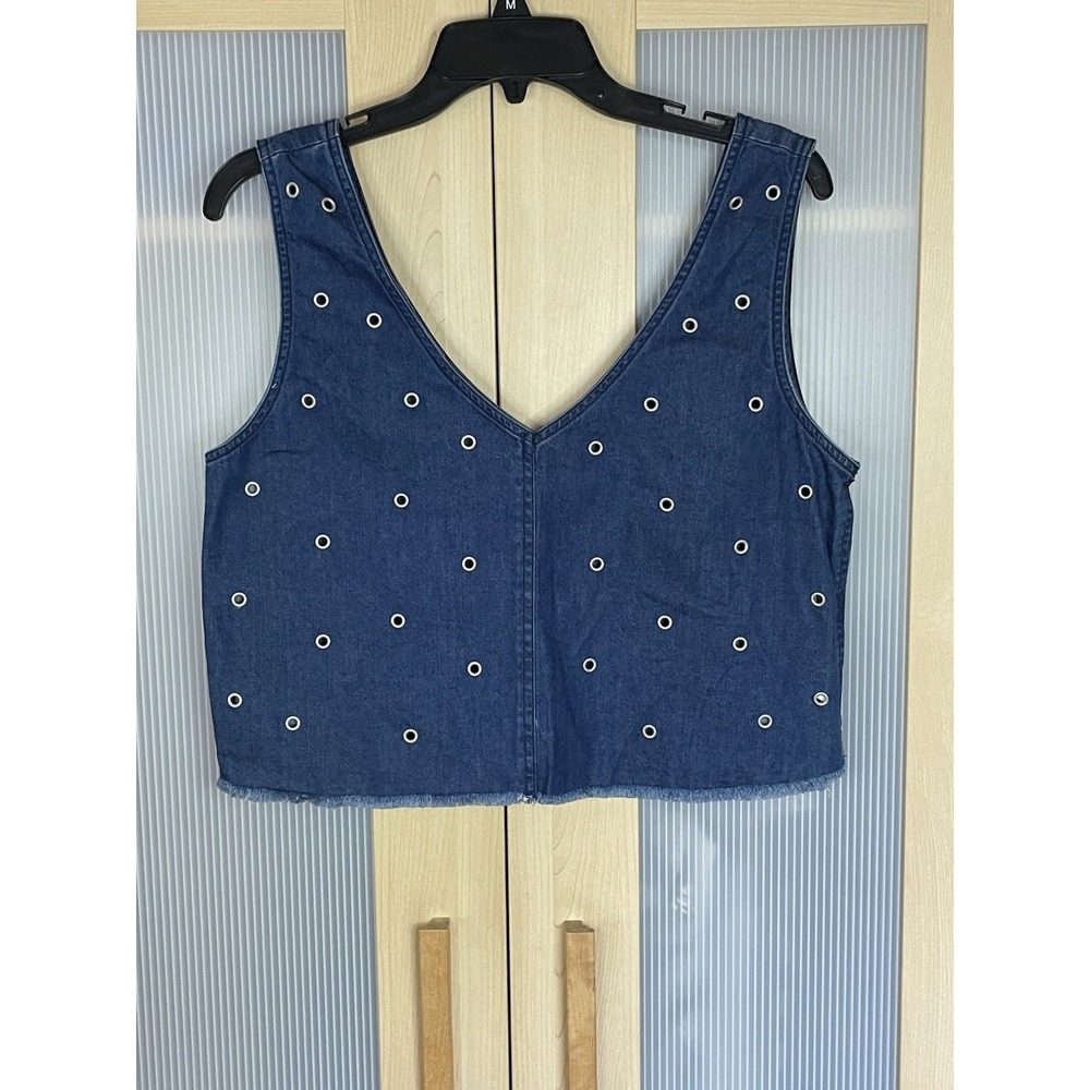 Pull and Bear Denim Crop Top Size L Grommets Biker Festival‎ Grunge Summer Beach